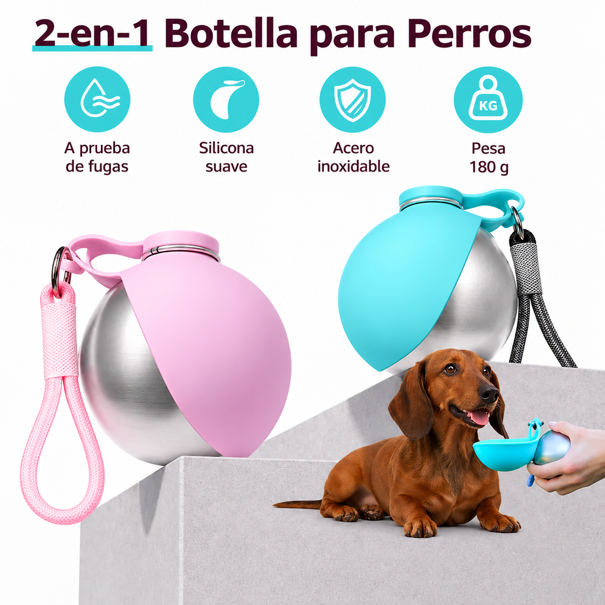 Botella para Perros 2 en 1 – ¡Tu perro nunca más pasará sed!