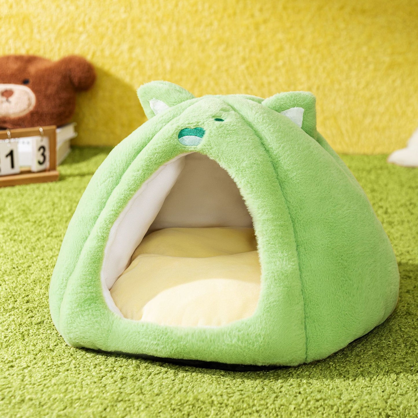 Cama Semi, Cerrada para Gatos ,  Acogedora y Cálida para Todas las Estaciones