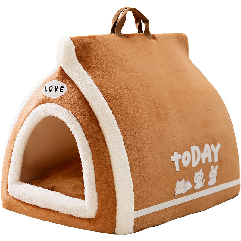 Cama Semi, Cerrada para Gatos ,  Acogedora y Cálida para Todas las Estaciones
