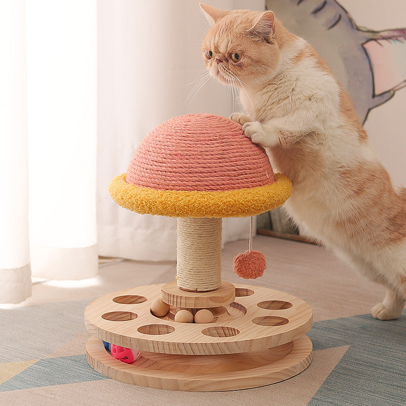 Rascador Giratorio de Madera para Gatos, Sisal Natural Interactivo