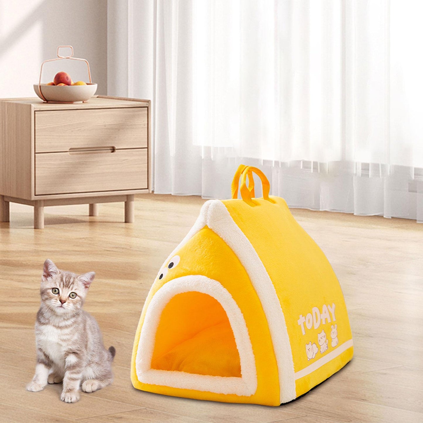 Cama Semi, Cerrada para Gatos ,  Acogedora y Cálida para Todas las Estaciones