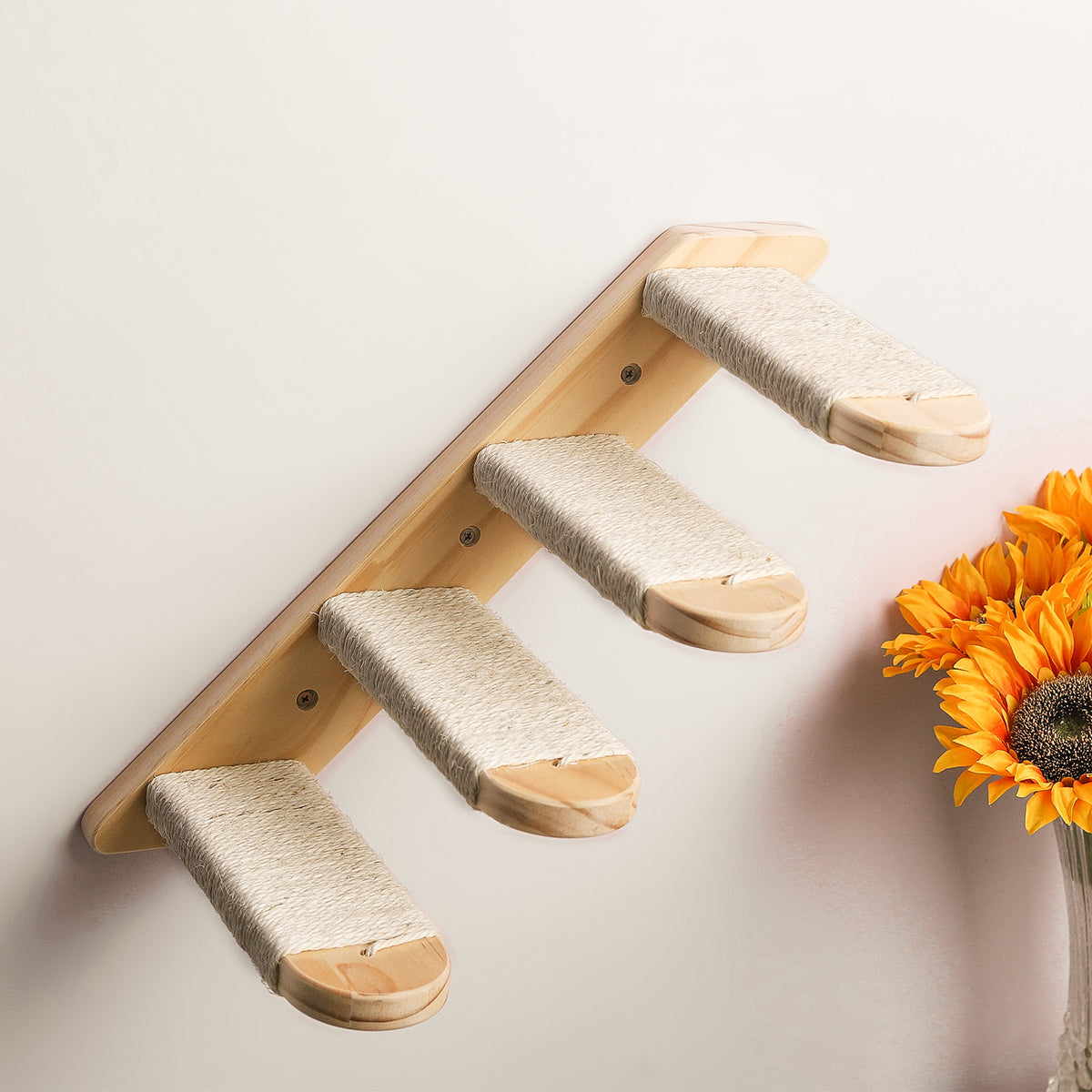 Rascador Mural de Madera para Gatos,  Sisal Natural con Plataforma