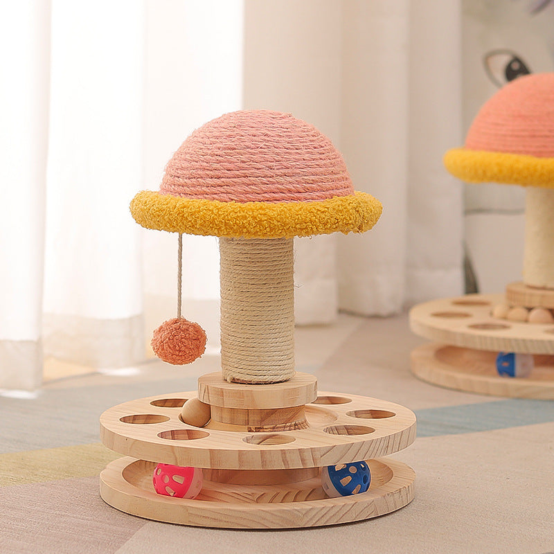 Rascador Giratorio de Madera para Gatos, Sisal Natural Interactivo