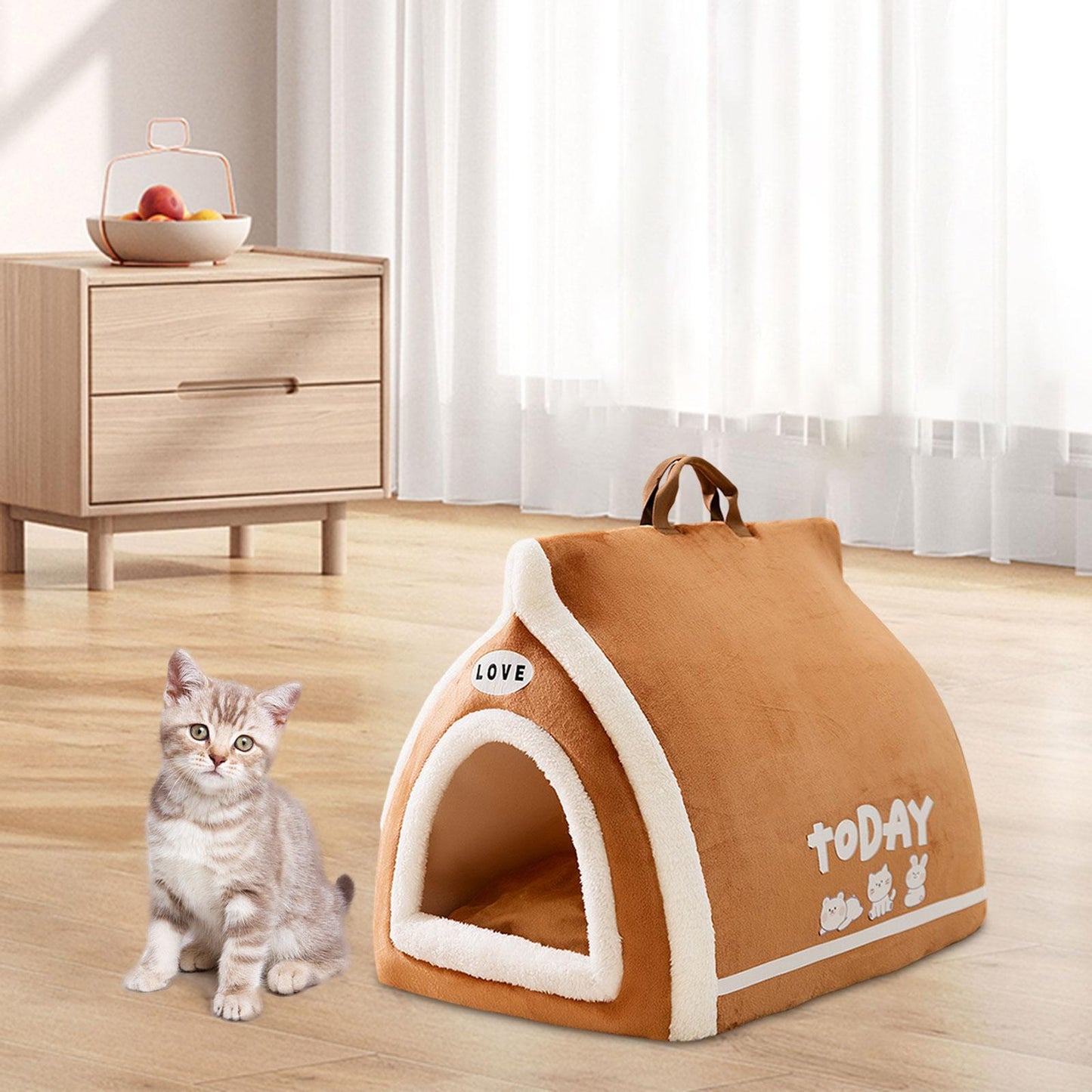 Cama Semi, Cerrada para Gatos ,  Acogedora y Cálida para Todas las Estaciones