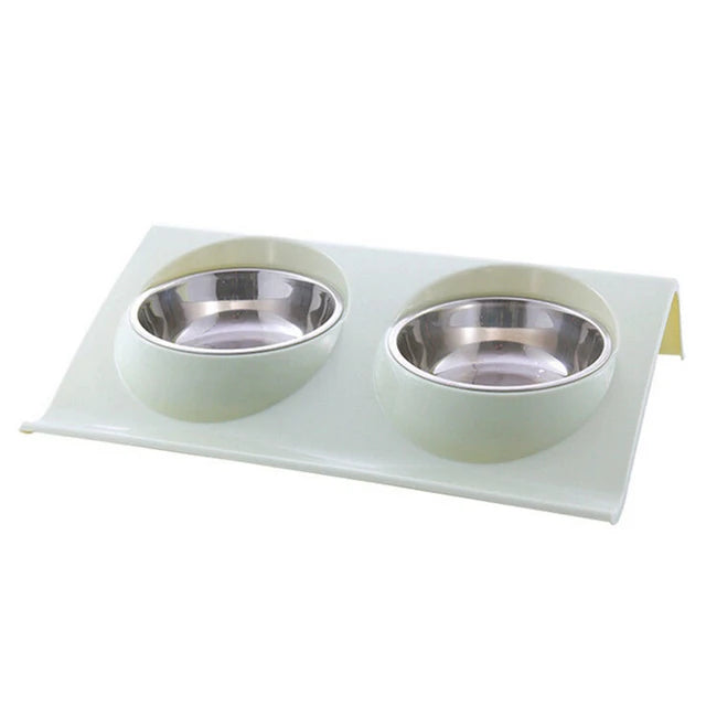 Comedero Doble de Acero Inoxidable para Mascotas, Comida y Agua