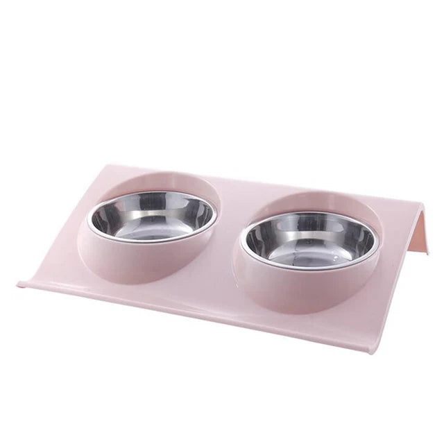 Comedero Doble de Acero Inoxidable para Mascotas, Comida y Agua