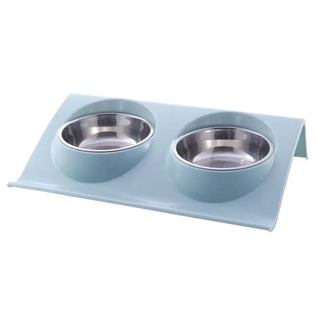 Comedero Doble de Acero Inoxidable para Mascotas, Comida y Agua