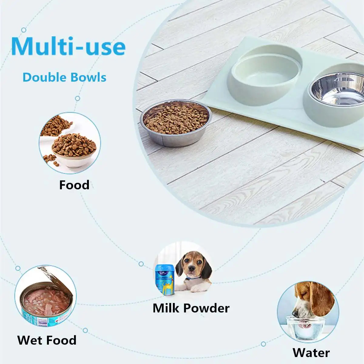 Comedero Doble de Acero Inoxidable para Mascotas, Comida y Agua