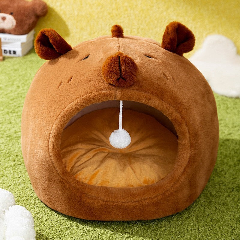 Cama Semi, Cerrada para Gatos ,  Acogedora y Cálida para Todas las Estaciones