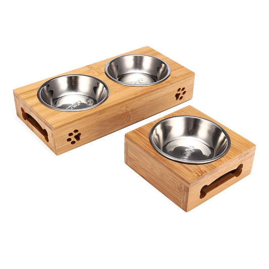 Comedero doble con soporte de bambú🐾